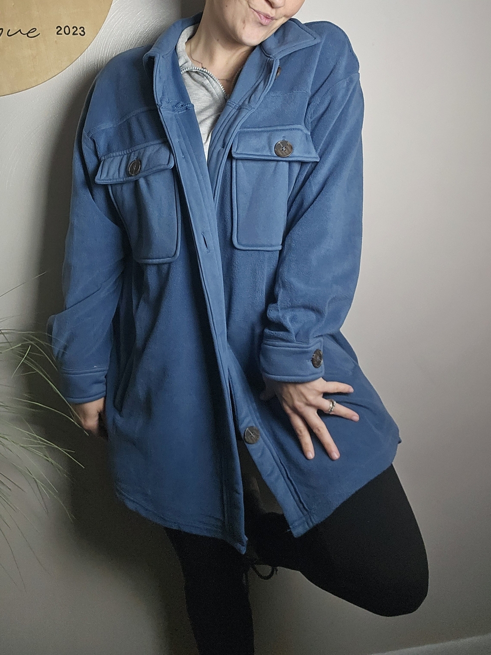 JODIFL Slate Blue Teddy Jacket with Chest Pockets